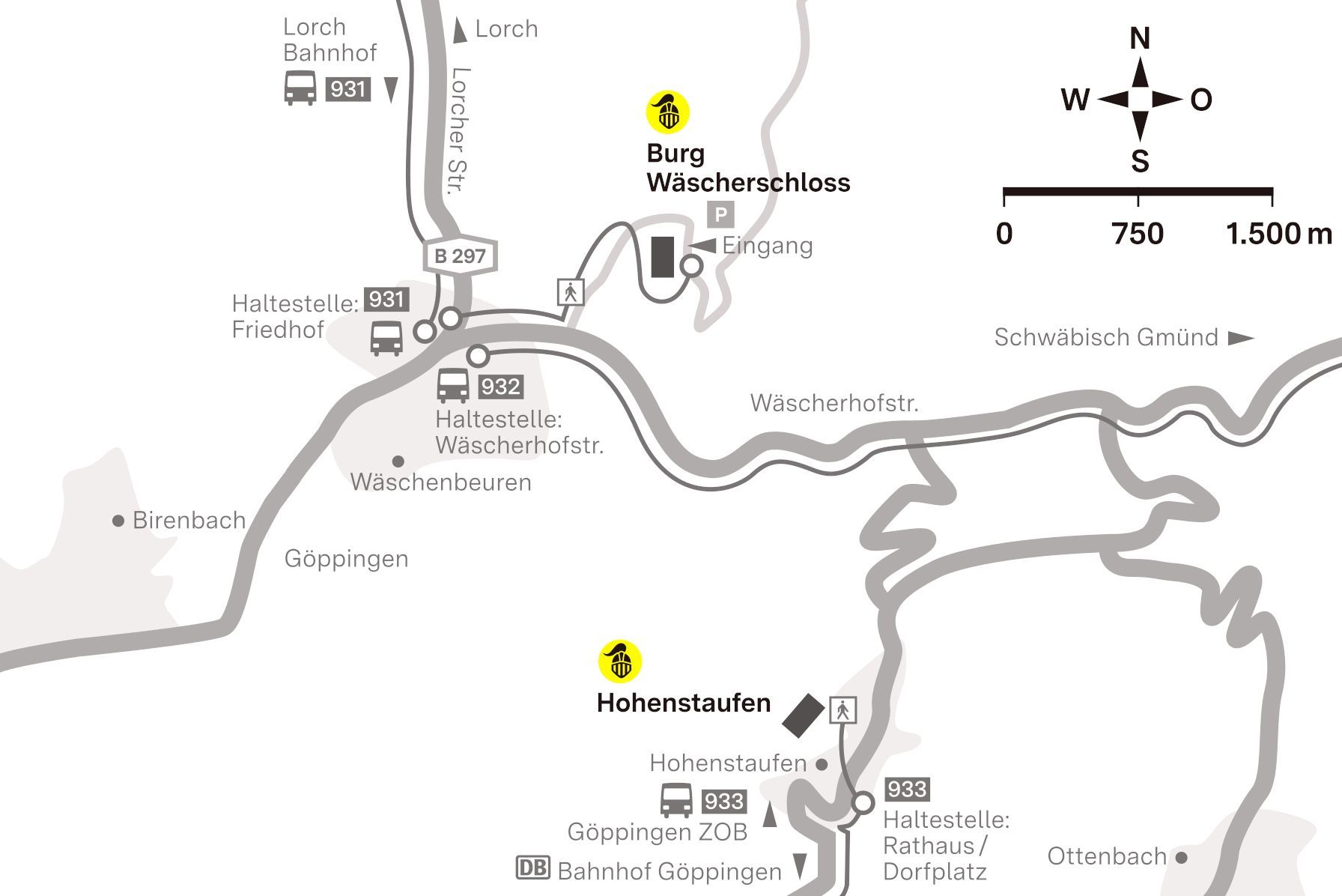Anfahrtsskizze zu Burg Wäscherschloss